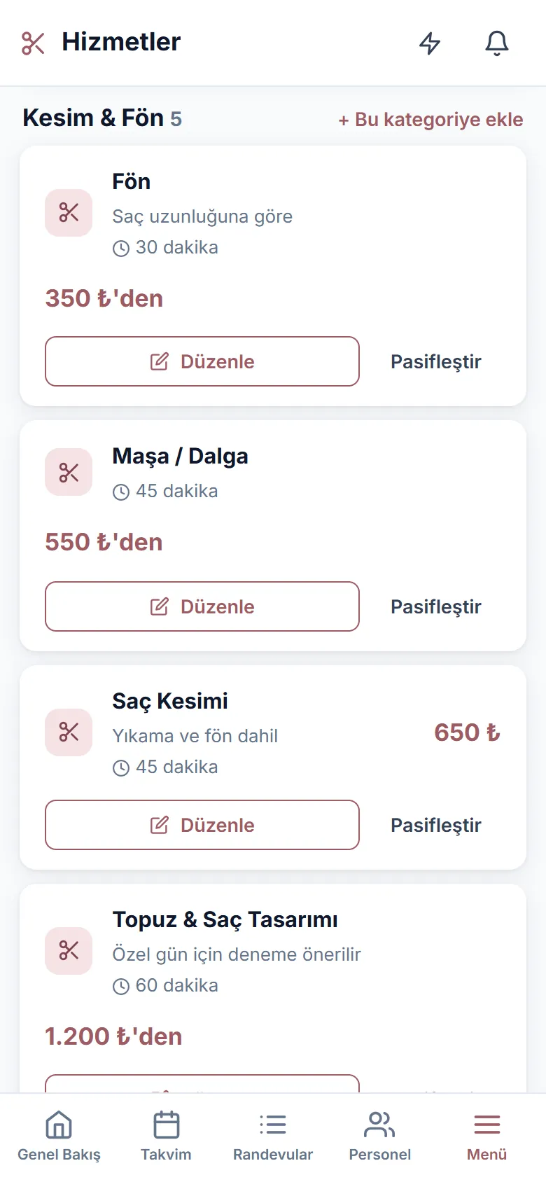 Hizmetler sayfası: kategoriler ve …'den başlayan fiyatlar
